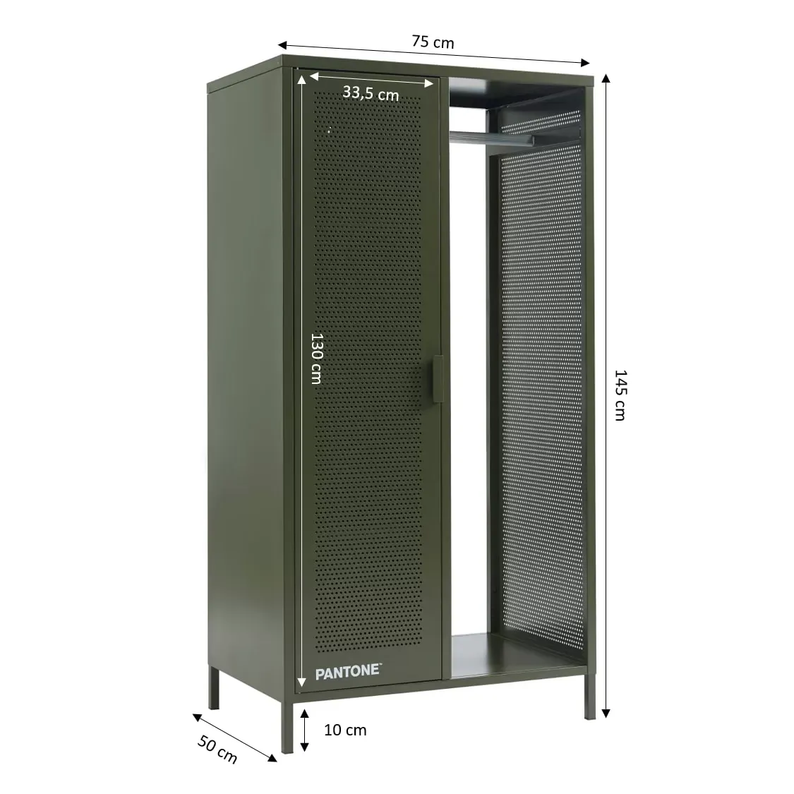 Illustration numéro 3 du produit Vestiaire métal vert olive avec penderie h145cm