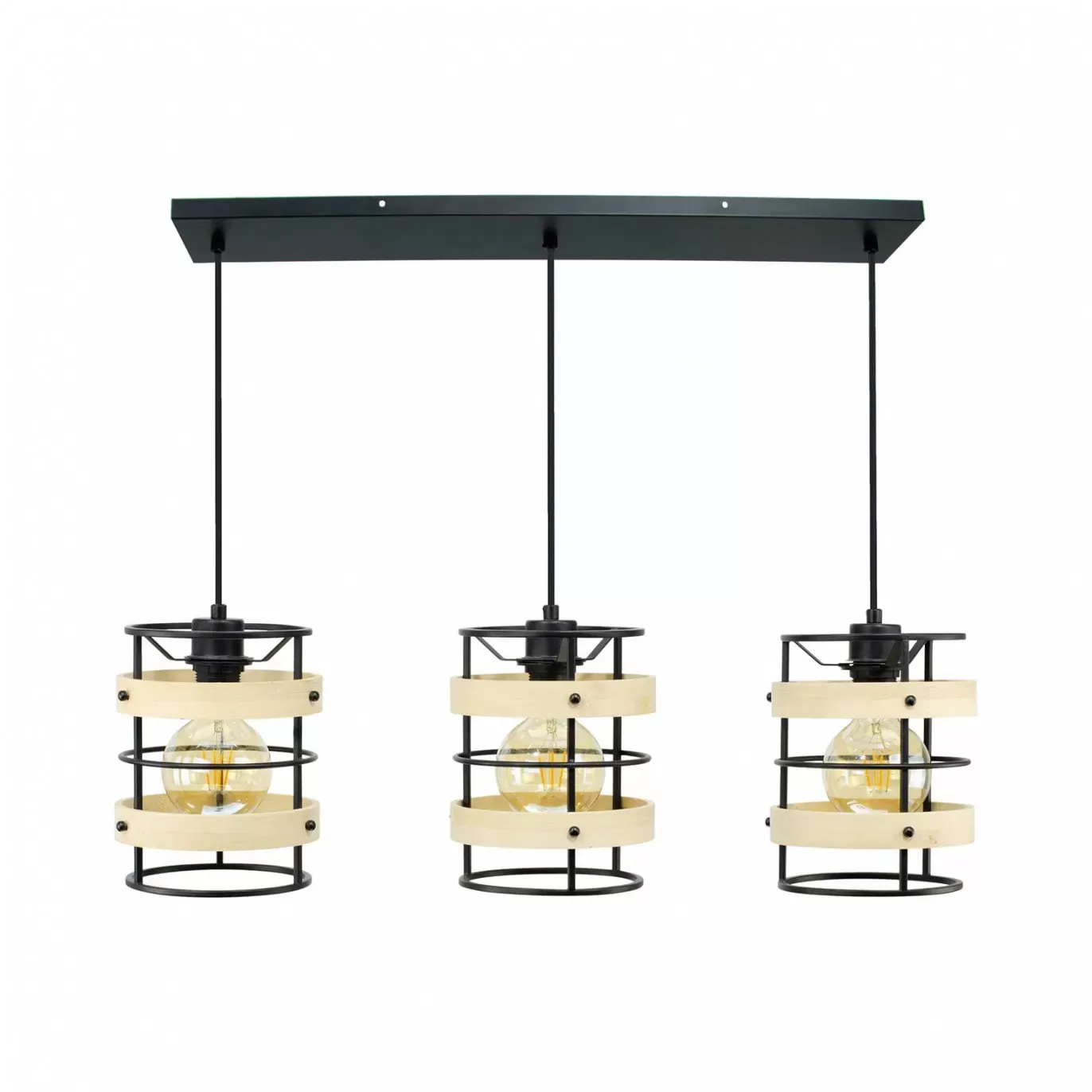 Illustration numéro 3 du produit Suspension 3 lumières en métal noir et bambou naturel