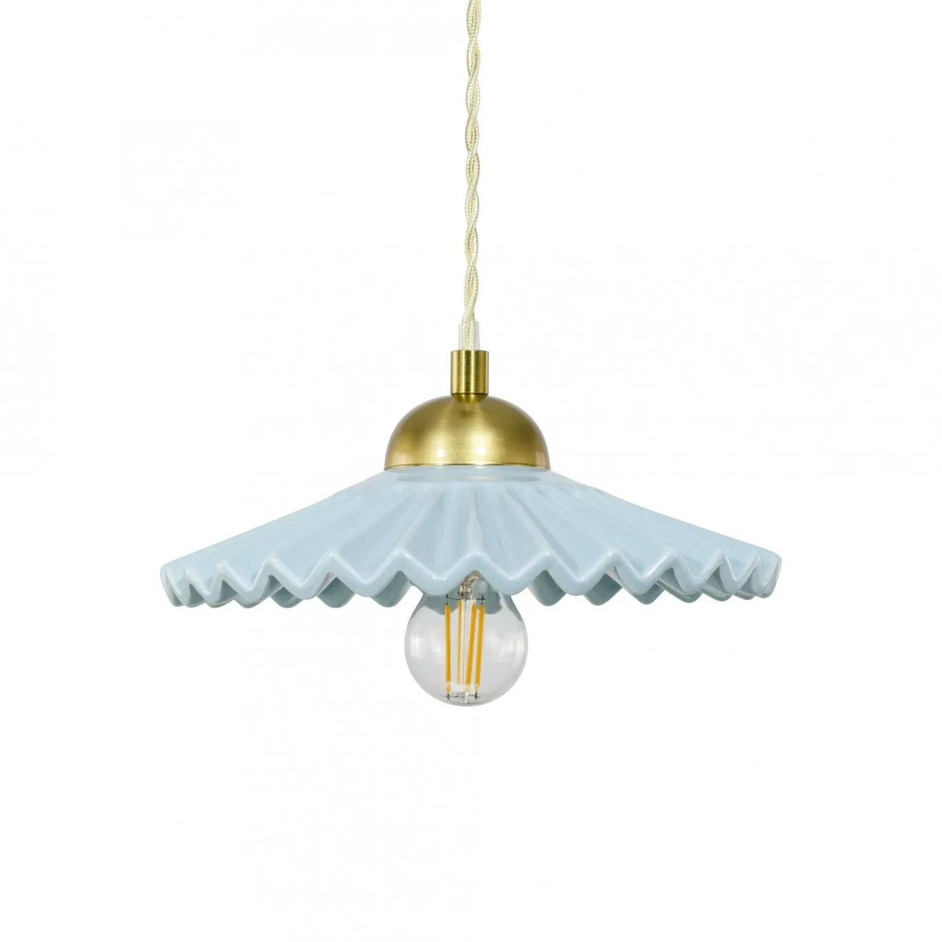 Illustration numéro 3 du produit Suspension en céramique avec son équipement en textile et métal bleu