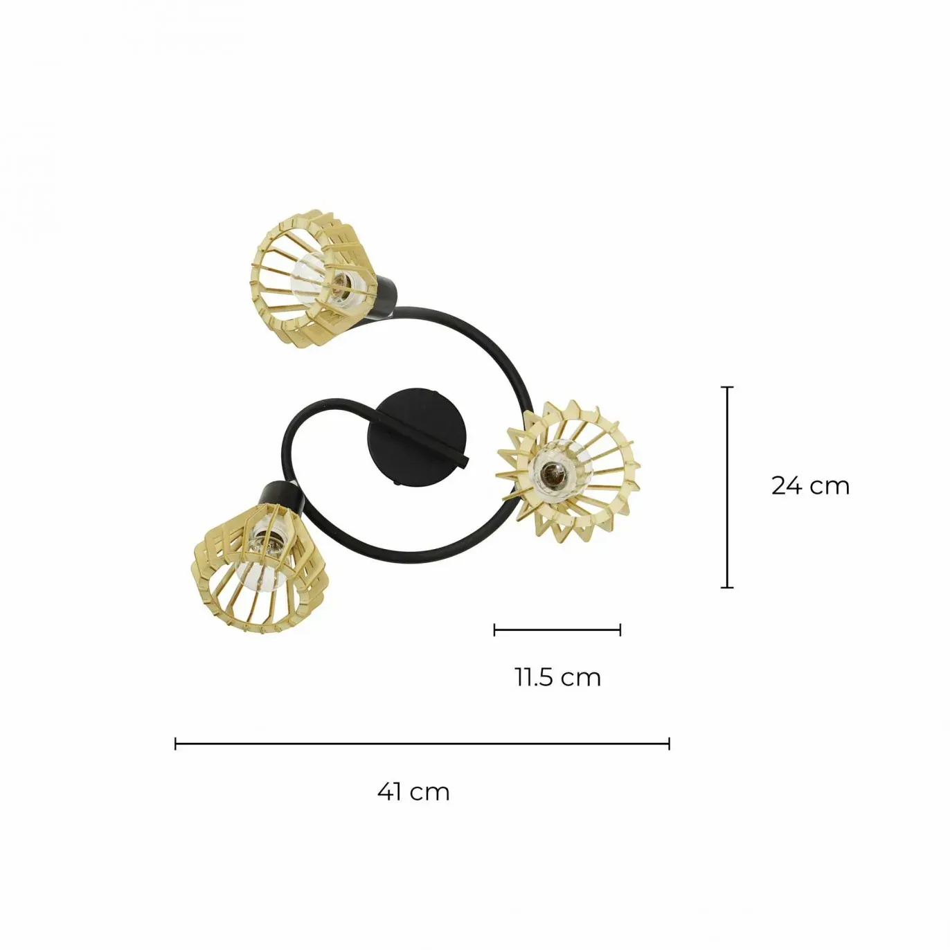 Illustration numéro 3 du produit Plafonnier 3 lumières en bois naturel et métal noir