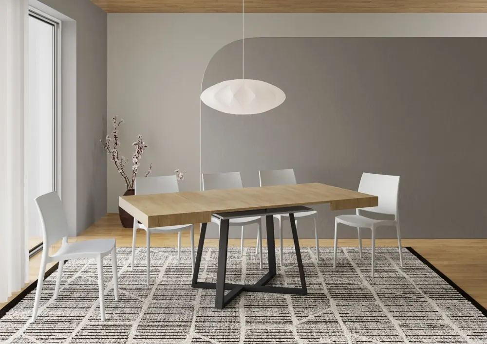 Illustration numéro 3 du produit Table extensible 90x90/194 cm effet bois chêne nature