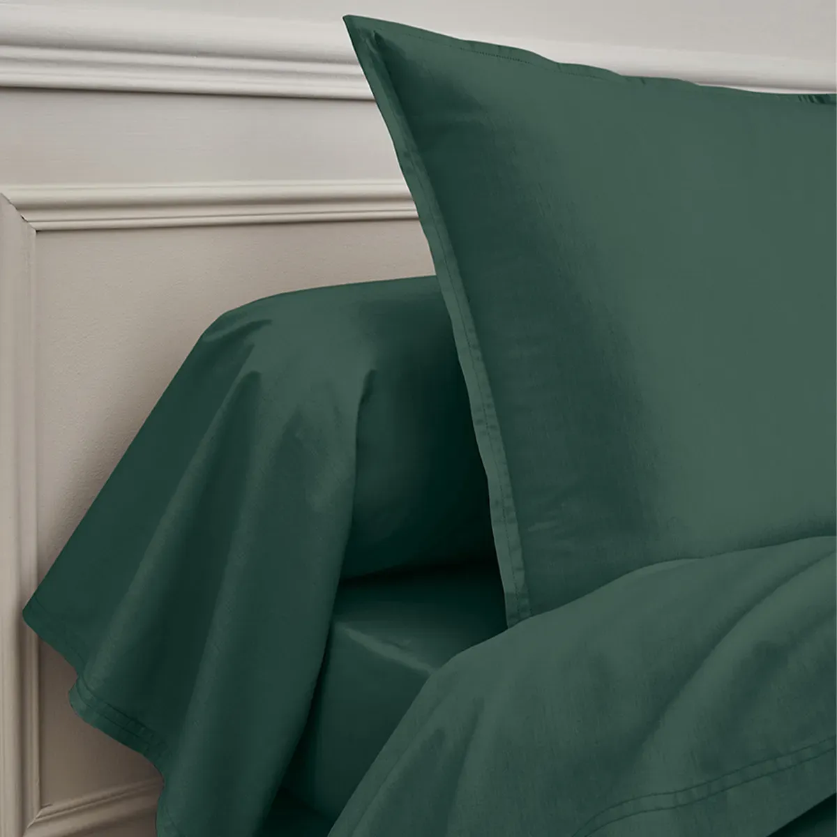 Illustration numéro 3 du produit Taie de traversin unie en percale de coton vert 43x230