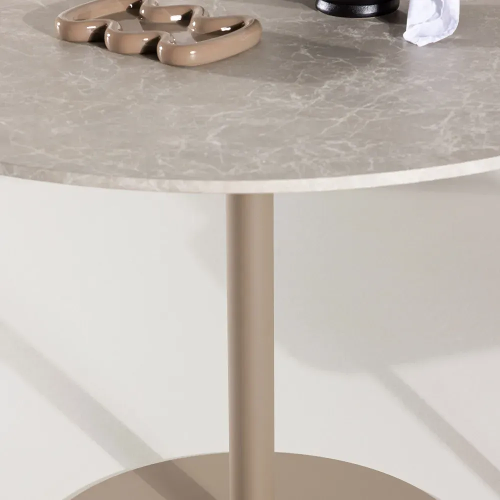 Illustration numéro 3 du produit Table à manger 4 personnes ronde en effet marbre et métal - Beige