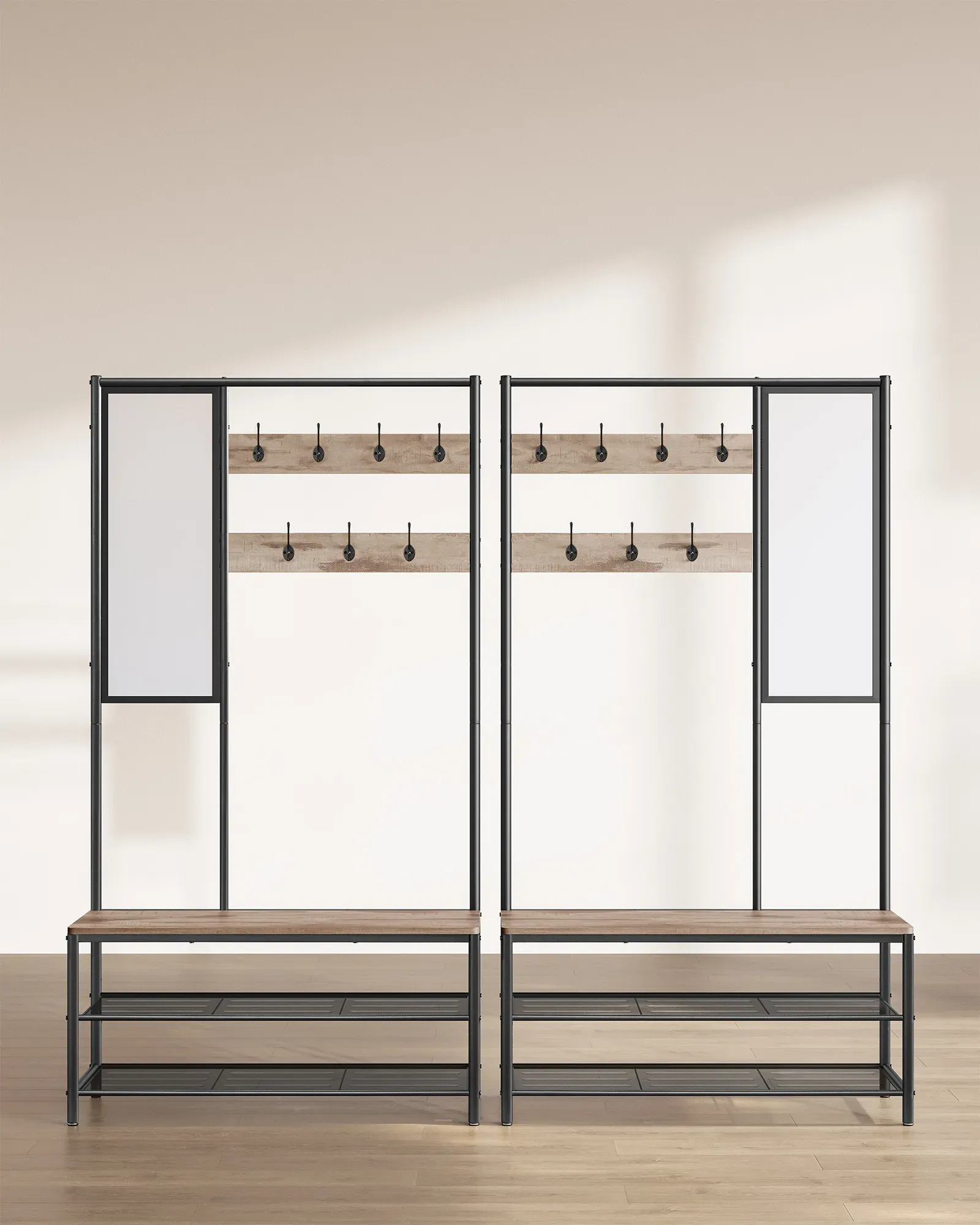 Illustration numéro 3 du produit Meuble d'entrée avec crochets marron camel noir d'encre