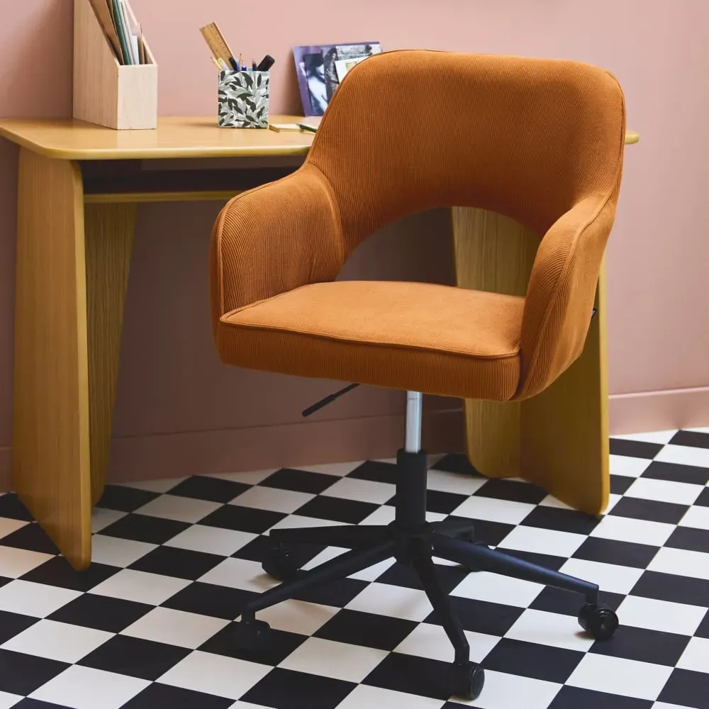 Illustration numéro 3 du produit Chaise de bureau à roulettes velours côtelé camel