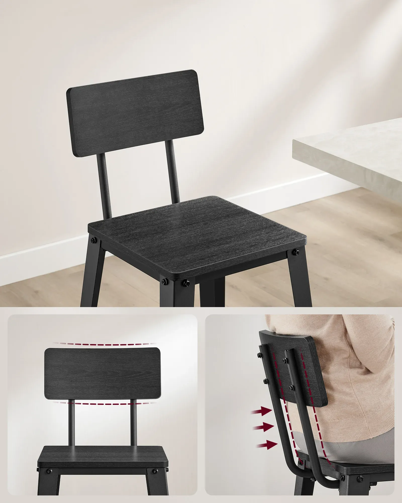 Illustration numéro 3 du produit Tabouret bar industriel lot de 2 en acier noir cendré et noir d'encre