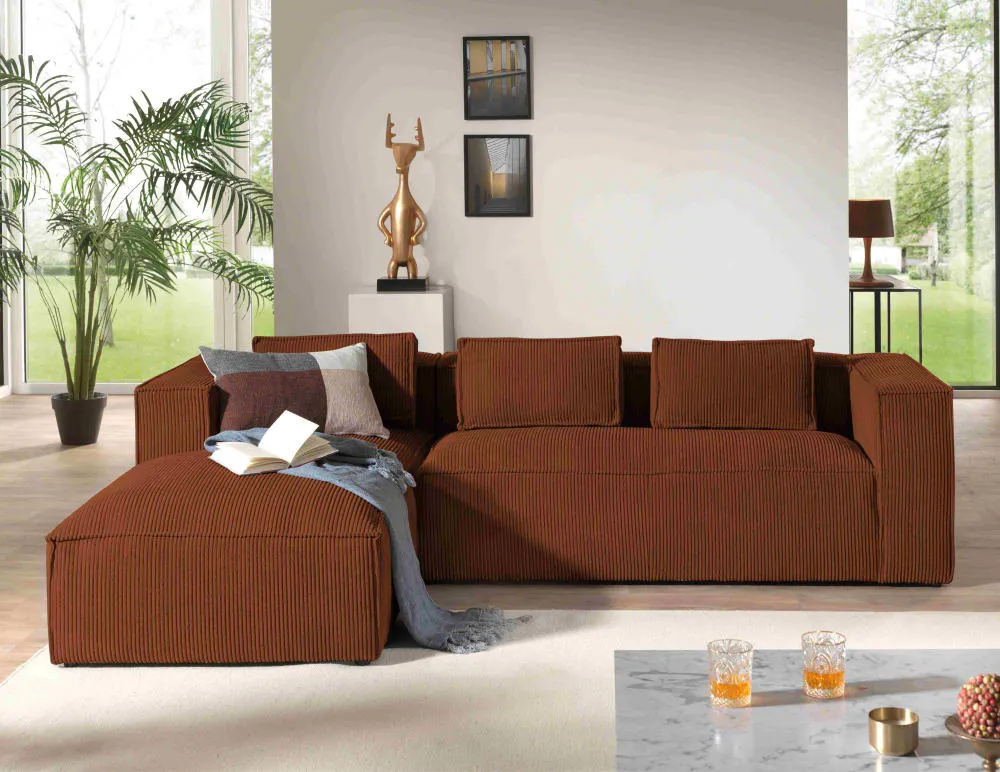 Illustration numéro 3 du produit Canapé d'angle en velours côtelé - 4 places - gauche - Terracotta