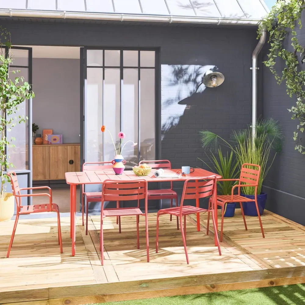 Illustration numéro 3 du produit Table de jardin métal 2 fauteuils 4 chaises terracotta