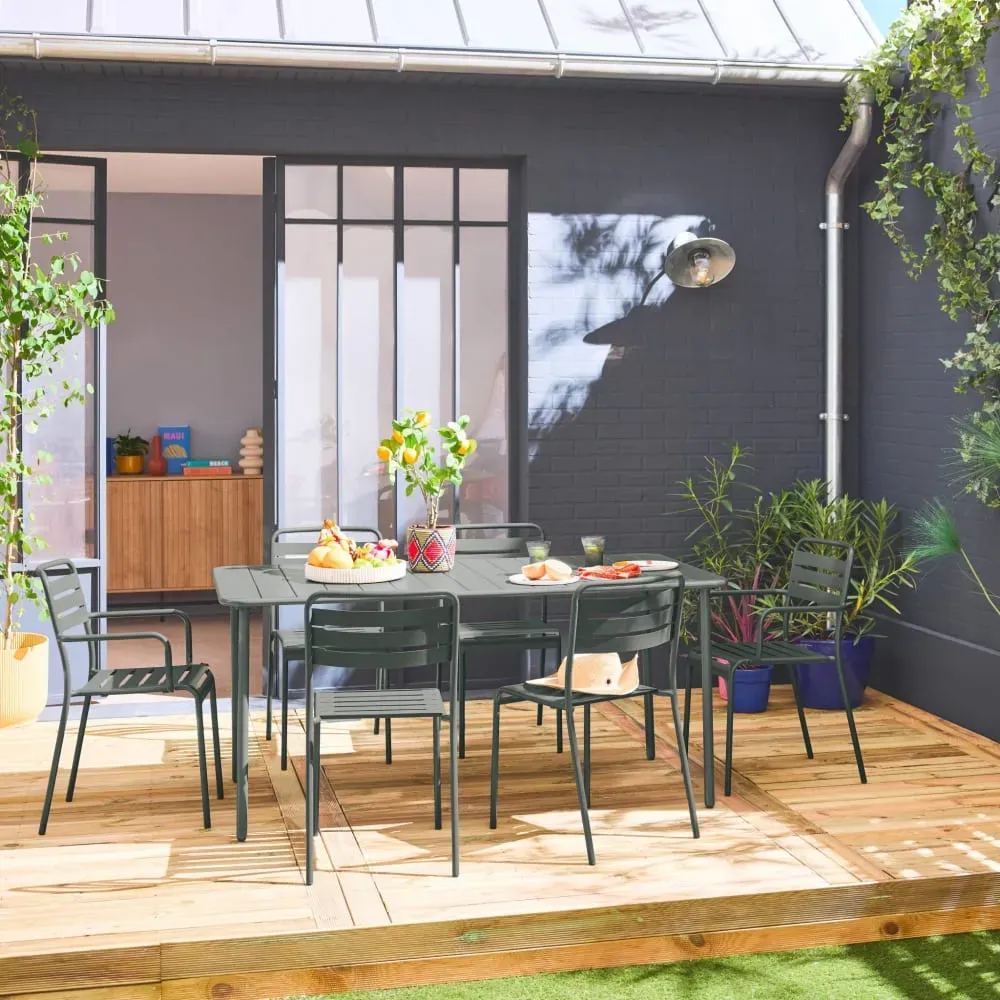 Illustration numéro 3 du produit Table de jardin métal 2 fauteuils 4 chaises kaki