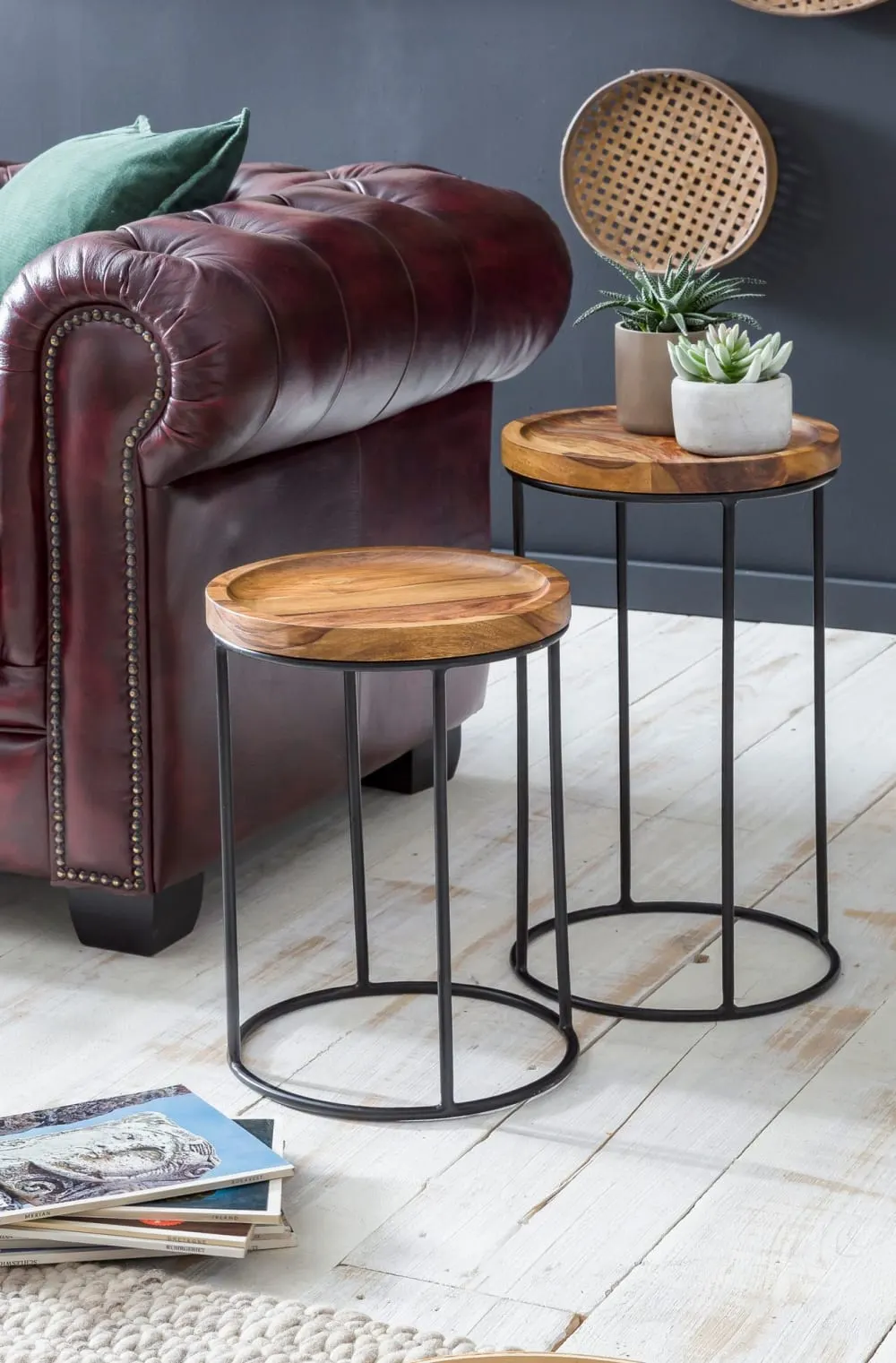 Illustration numéro 3 du produit Lot de 2 tables gigognes en bois de sheesham massif, marron