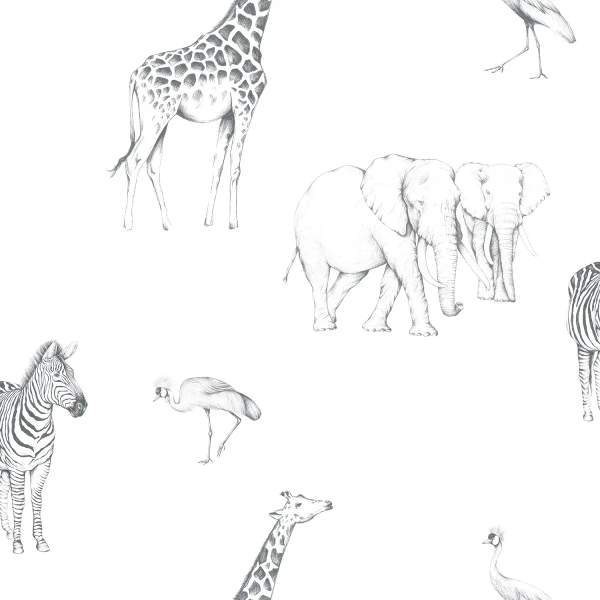 Illustration numéro 3 du produit Papier peint enfant motif tanzanie noir et blanc 225x250cm