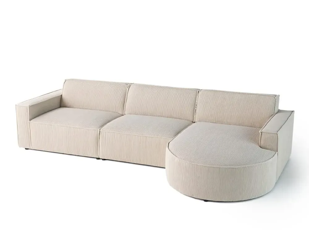 Illustration numéro 3 du produit Canapé d'angle droit 5 places en velours côtelé beige