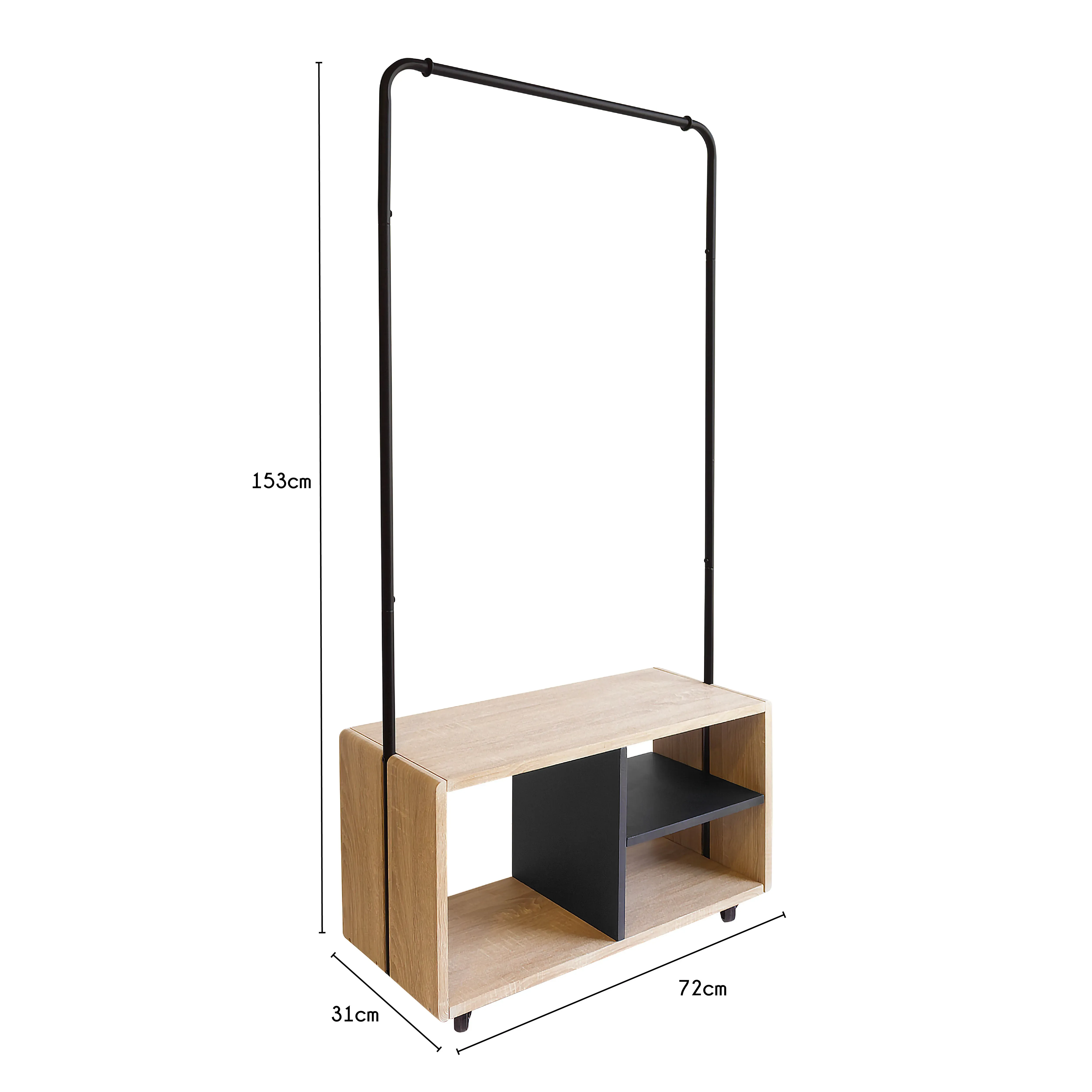 Illustration numéro 3 du produit Portant à vêtements en métal et bois avec roulettes 72 x 31 x 153 cm