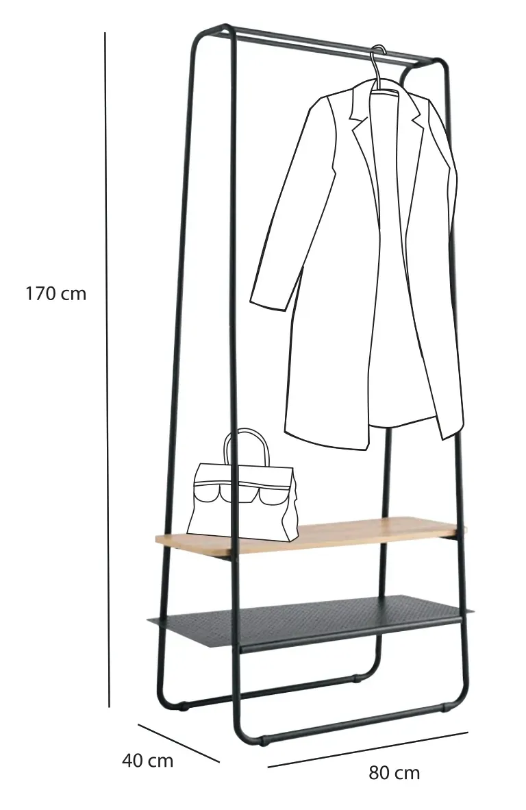 Illustration numéro 3 du produit Portant à vêtements en métal et bois avec étagères 40 x80 x 170 cm