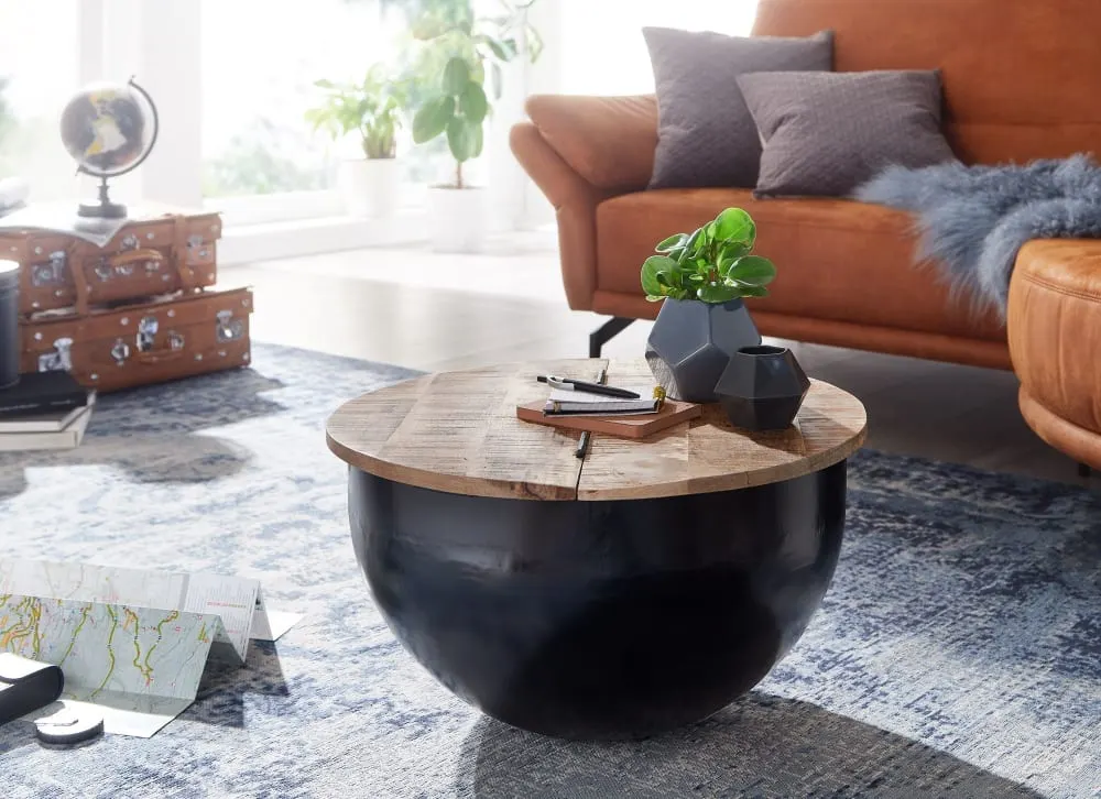 Illustration numéro 3 du produit Table basse ronde avec rangement en métal, noir