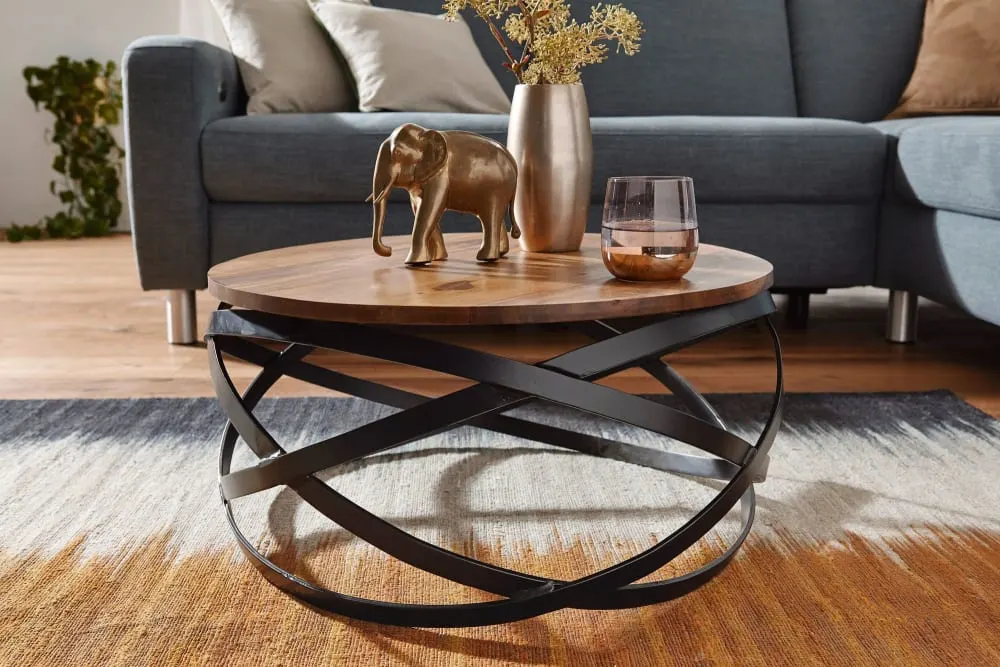 Illustration numéro 3 du produit Table basse ronde en bois massif de sheesham, marron