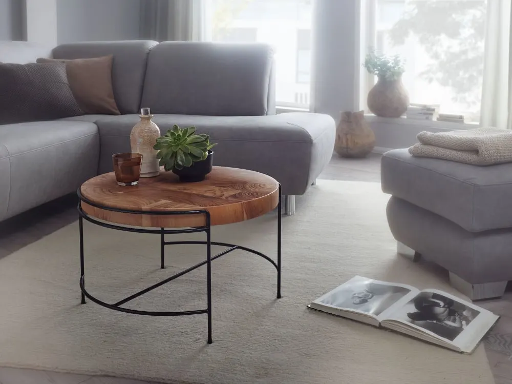 Illustration numéro 3 du produit Table basse ronde en bois massif d'acacia, marron