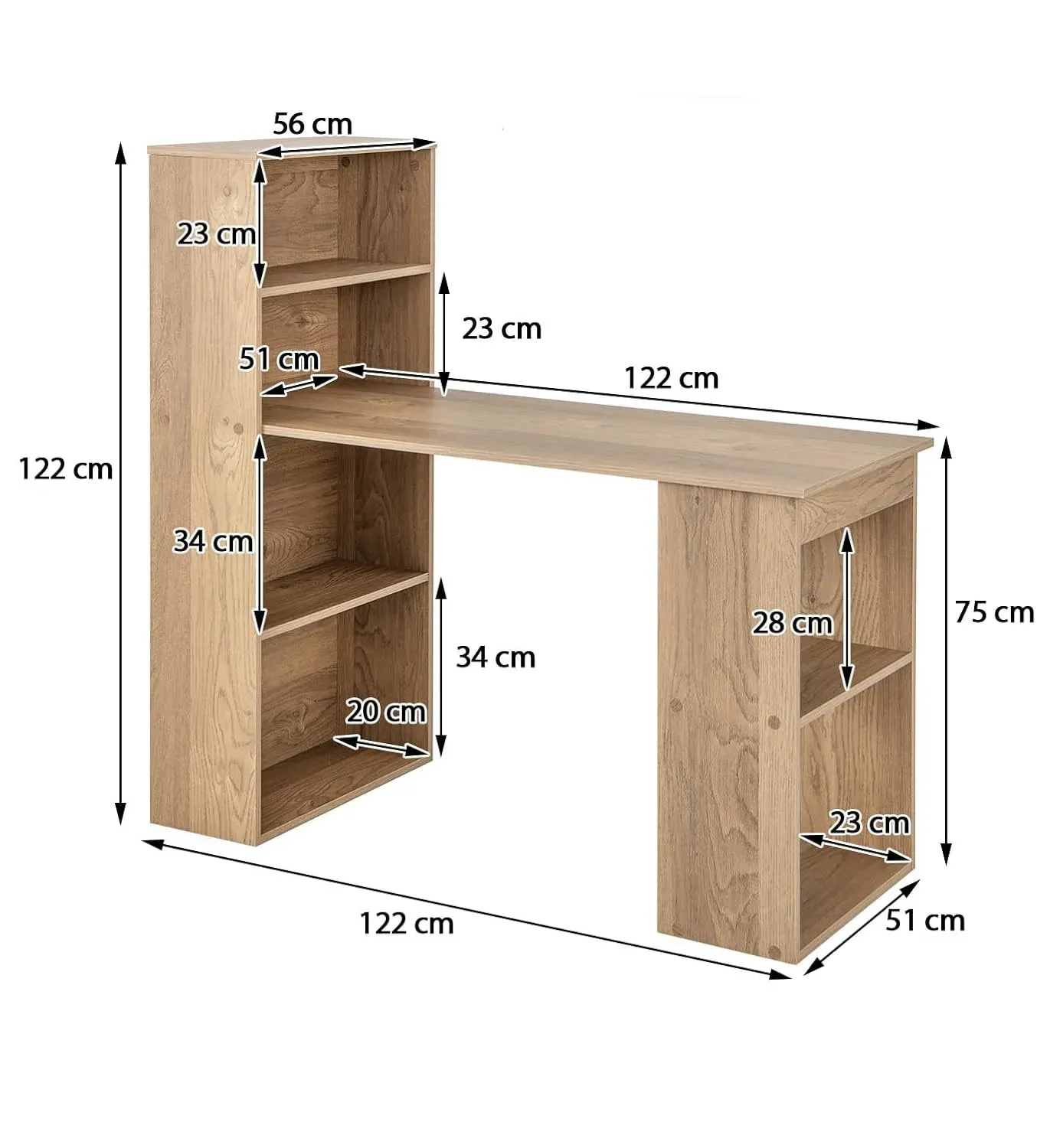 Illustration numéro 3 du produit Bureau d'ordinateur réversible ergonomique naturel 122x 56 x 122 cm