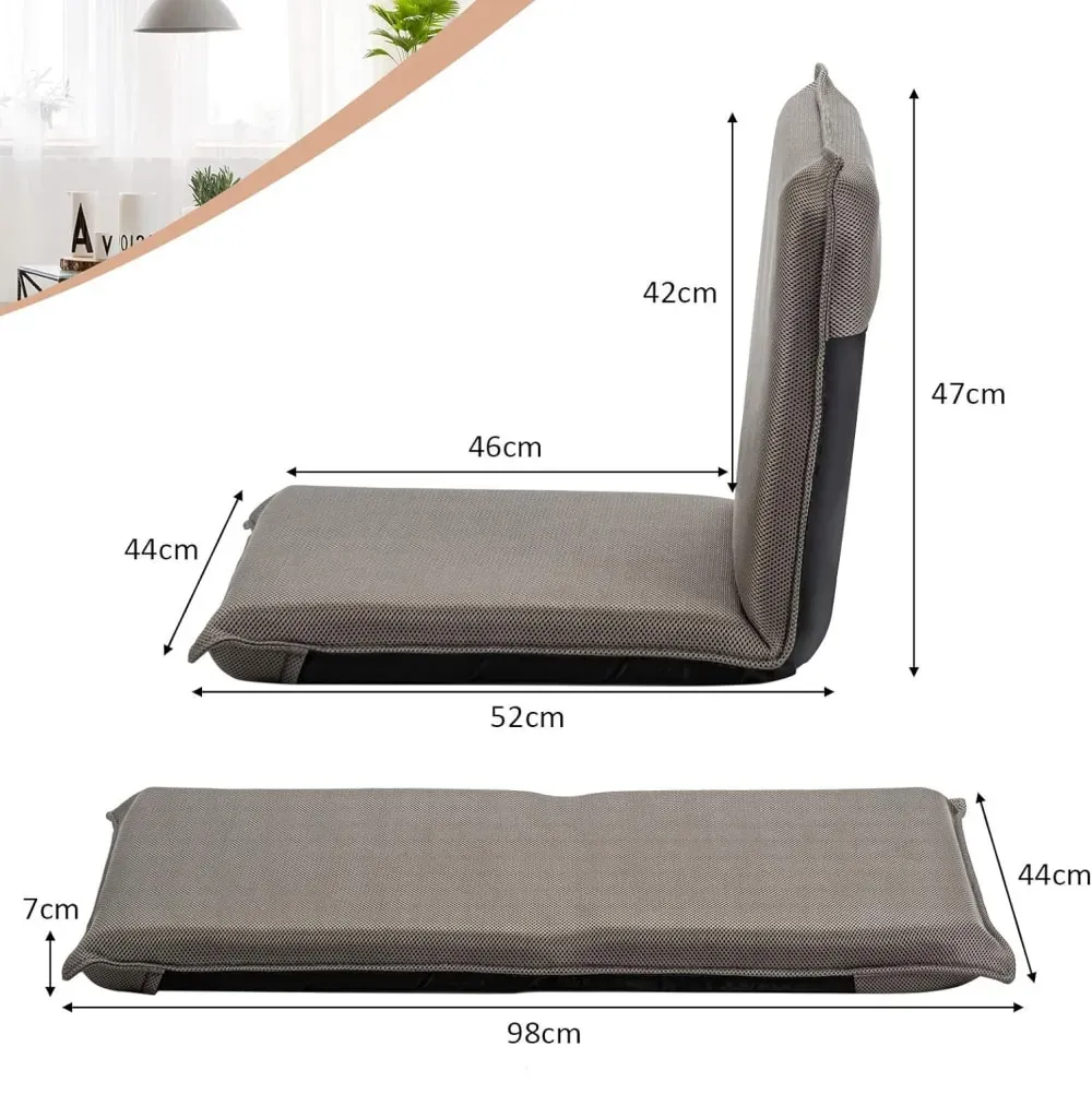 Illustration numéro 3 du produit Chaise de sol pliante,6 positions réglables,gris,97x47x8cm