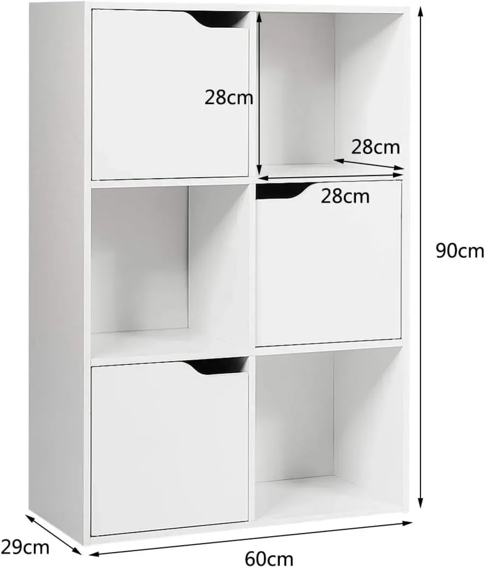 Illustration numéro 3 du produit Bibliothèque 6 cases 3 portes blanc 60 x 29 x 90 cm