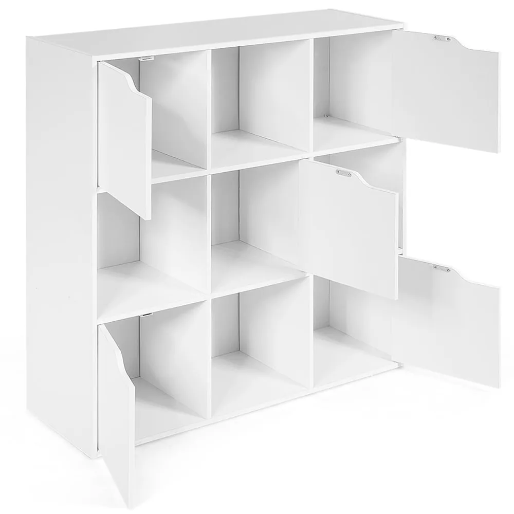 Illustration numéro 3 du produit Bibliothèque étagère de rangement 9 cases 5 porte blanc 90x29x90cm