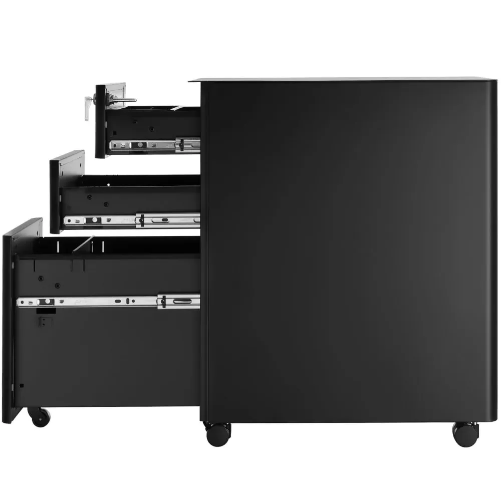Illustration numéro 3 du produit Caisson de bureau à roulettes 2 tiroirs et 1 à dossiers suspendus noir