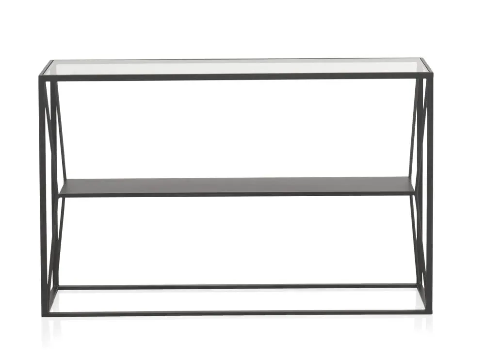 Illustration numéro 3 du produit Console en métal noir avec plateau en verre