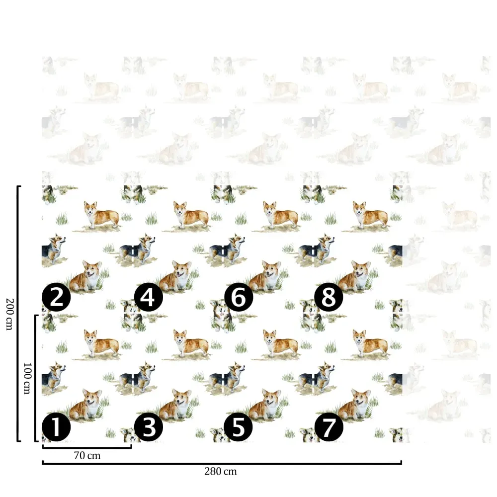 Illustration numéro 3 du produit Papier Peint Corgi,papier écologique fin,200x280cm,8 feuilles