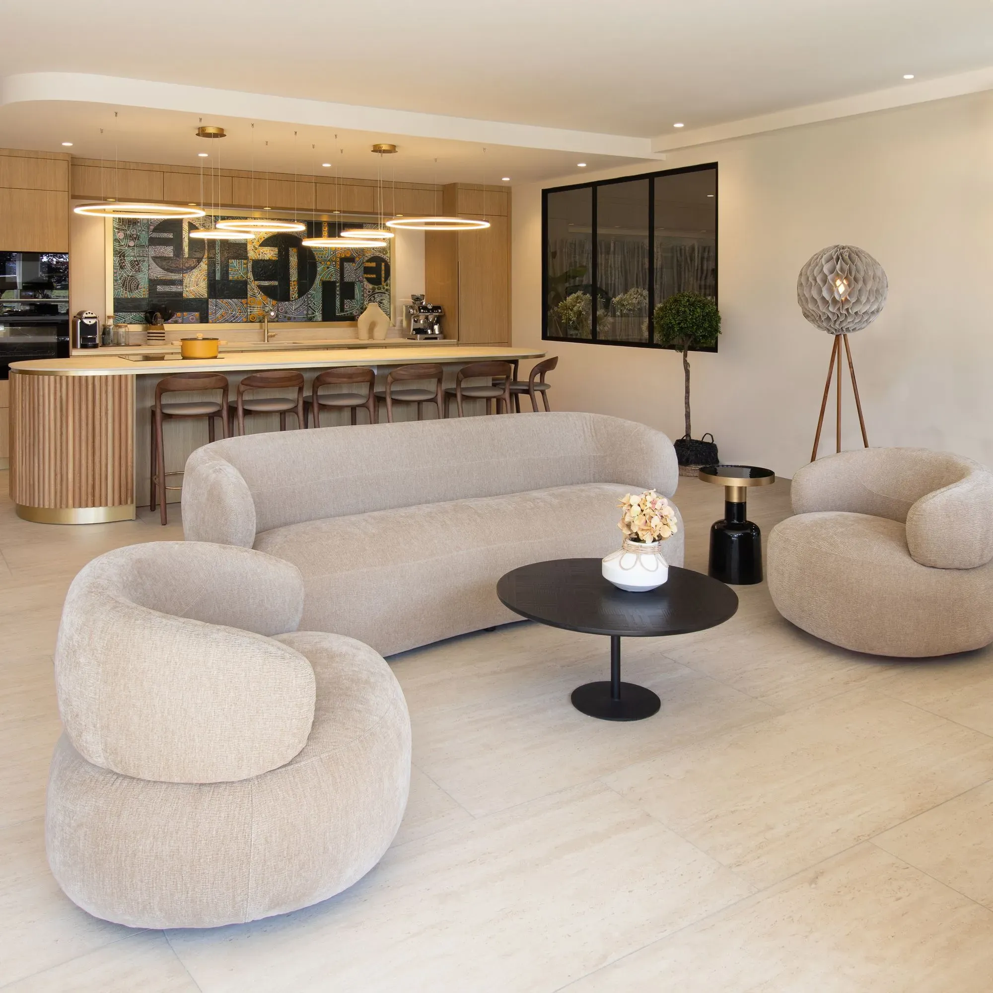 Illustration numéro 3 du produit Fauteuil pivotant en velours texturé beige