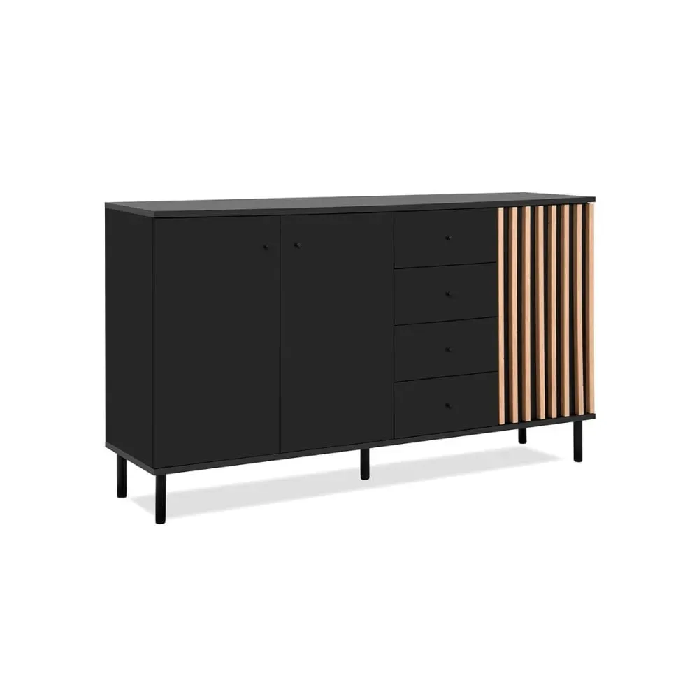 Illustration numéro 3 du produit Buffet 3 portes et 4 Tiroirs Noir et Bois - L160 cm