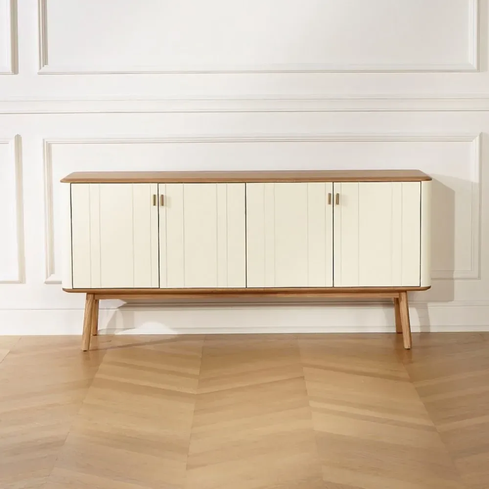 Illustration numéro 3 du produit Buffet plateau en chêne 4 portes blanc