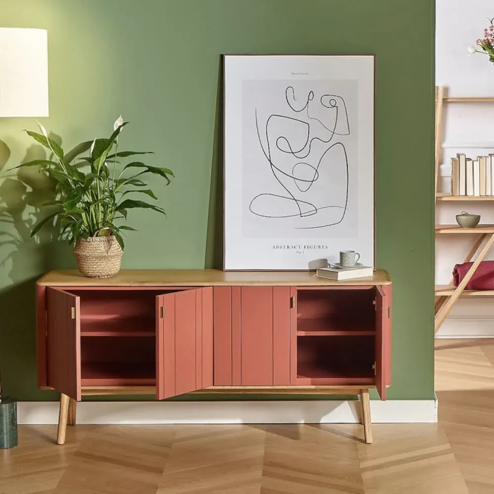 Illustration numéro 3 du produit Buffet plateau en chêne 4 portes rose