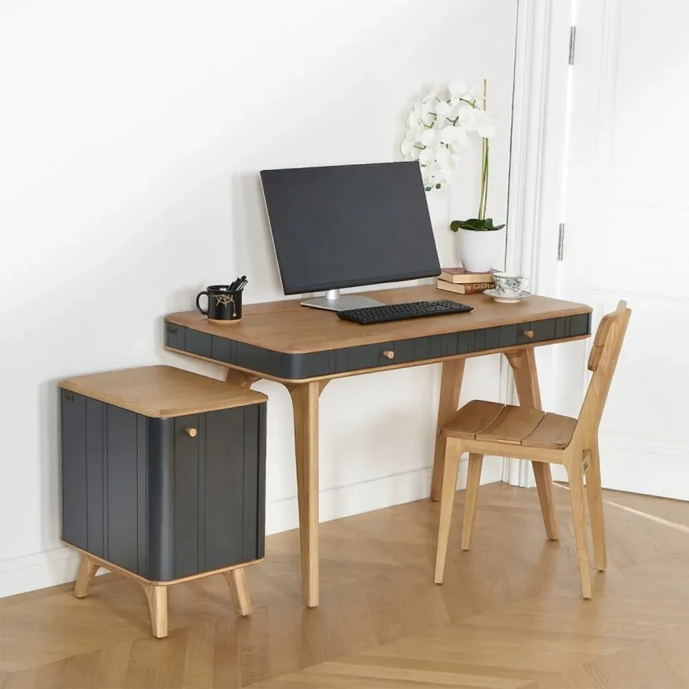 Illustration numéro 3 du produit Bureau 2 tiroirs en chêne gris anthracite