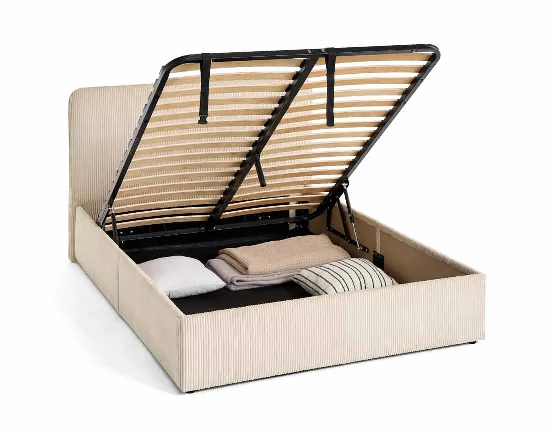 Illustration numéro 3 du produit Lit coffre en Velours côtelé 140x190 cm beige