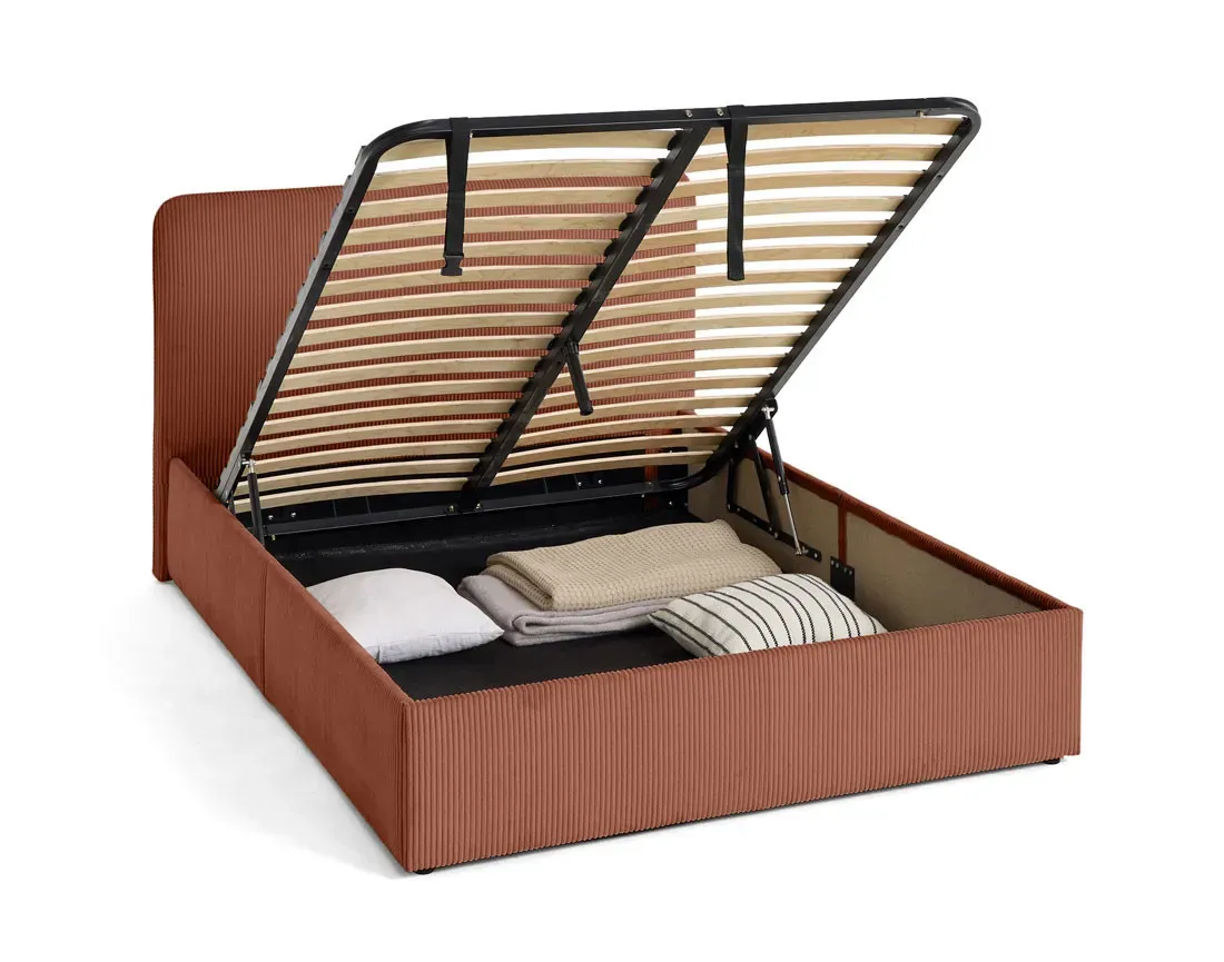 Illustration numéro 3 du produit Lit coffre en Velours côtelé 140x190 cm terracotta