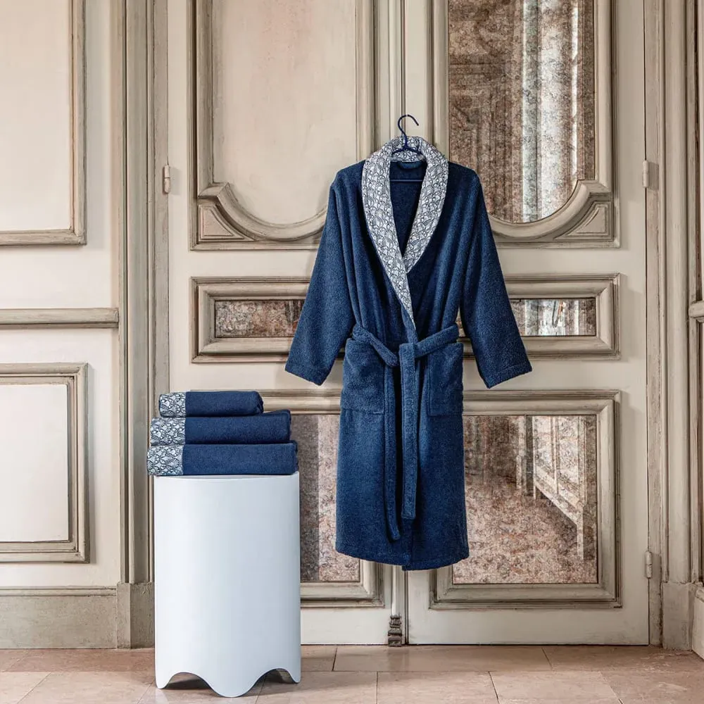 Illustration numéro 3 du produit Peignoir coton bleu foncé m