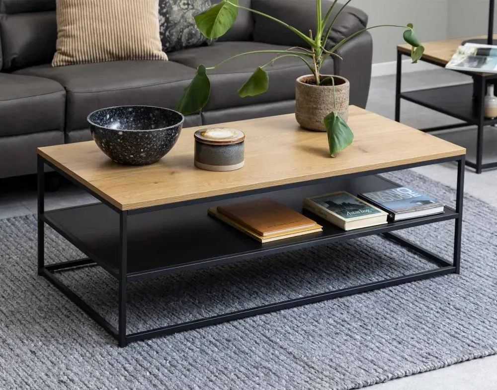 Illustration numéro 3 du produit Table basse style industriel 120 cm bois / noir