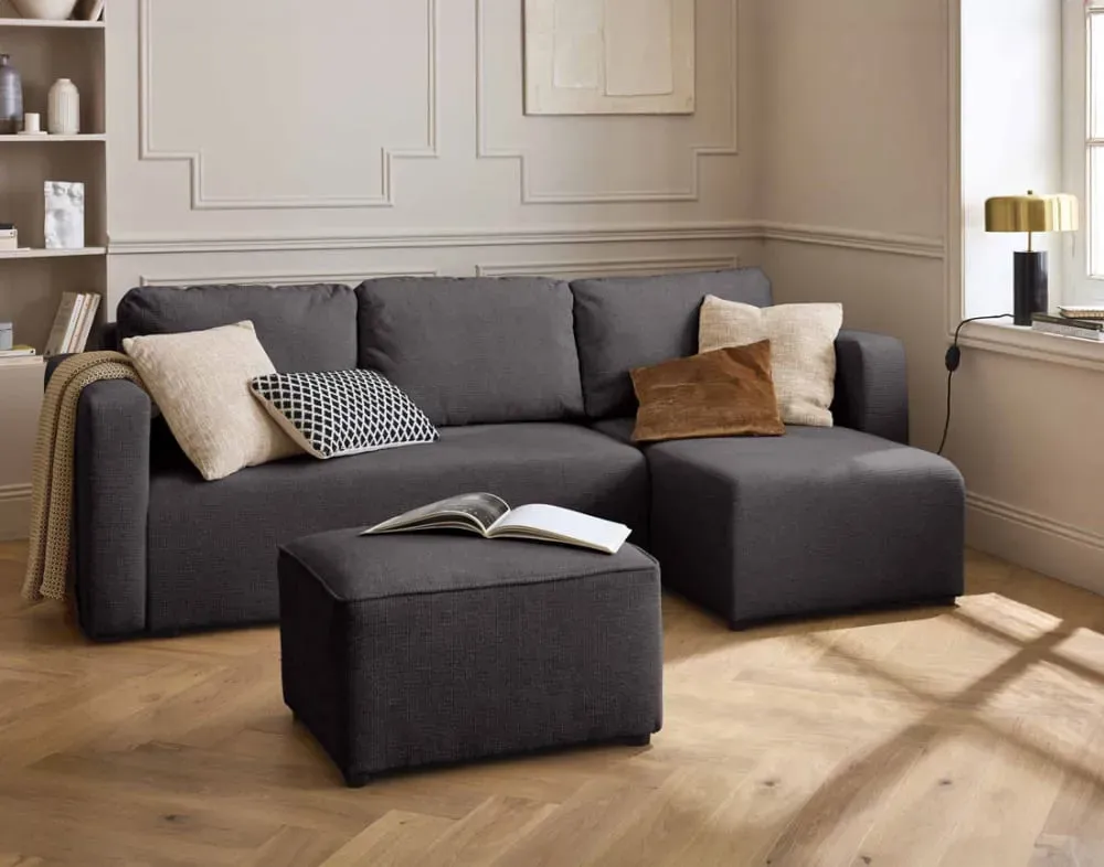 Illustration numéro 3 du produit Canapé d'angle réversible convertible 4 places en tissu texturé gris