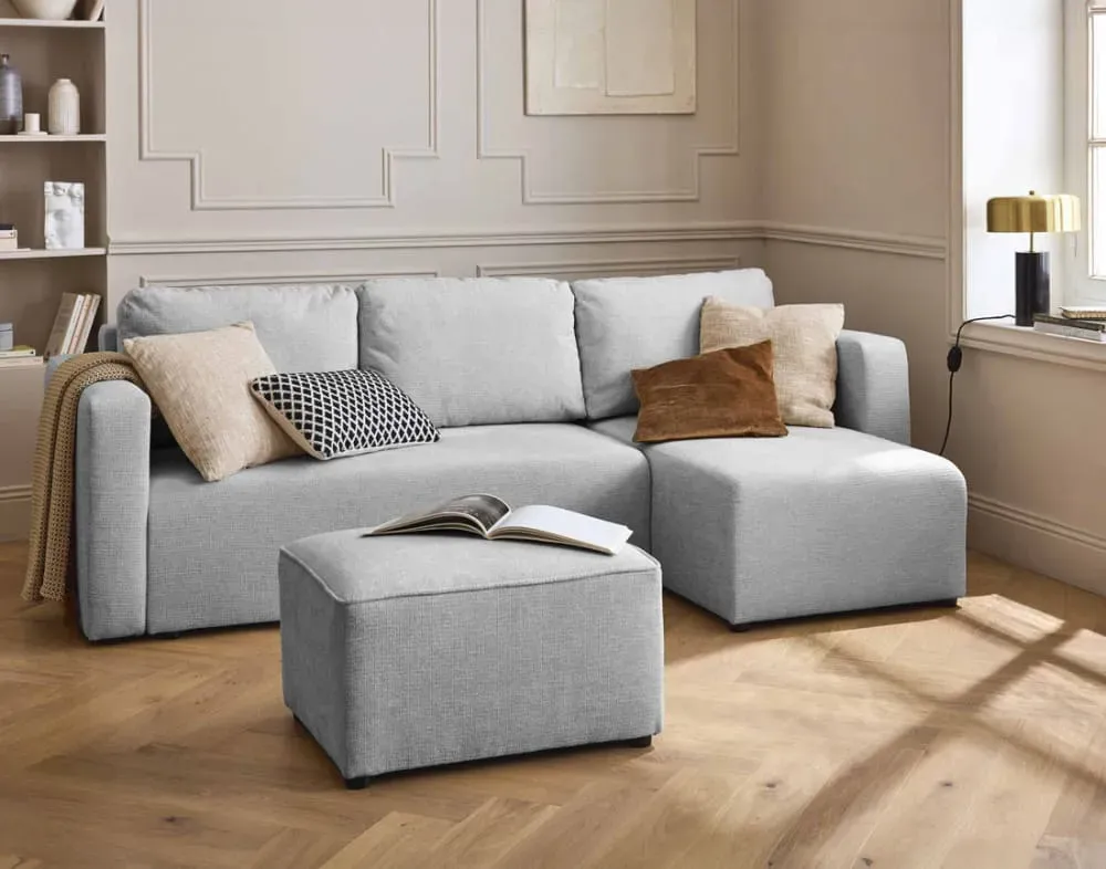 Illustration numéro 3 du produit Canapé d'angle réversible convertible 4 places en tissu texturé gris