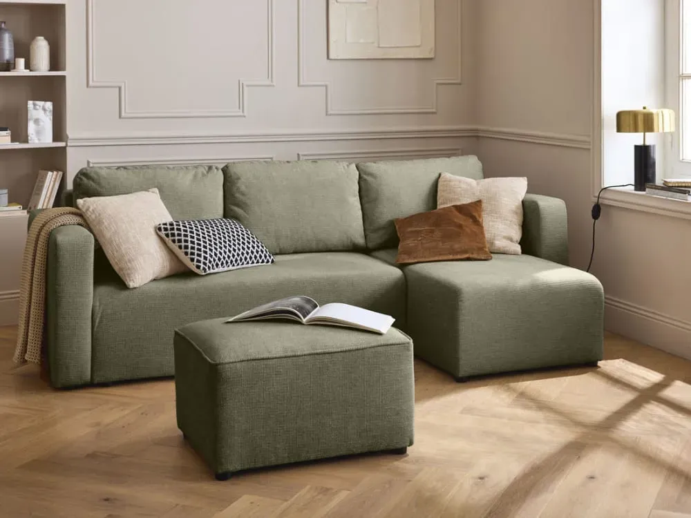 Illustration numéro 3 du produit Canapé d'angle réversible convertible 4 places en tissu texturé vert