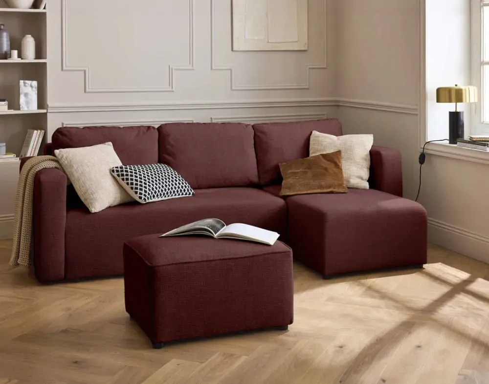 Illustration numéro 3 du produit Canapé d'angle réversible convertible 4 places en tissu texturé prune