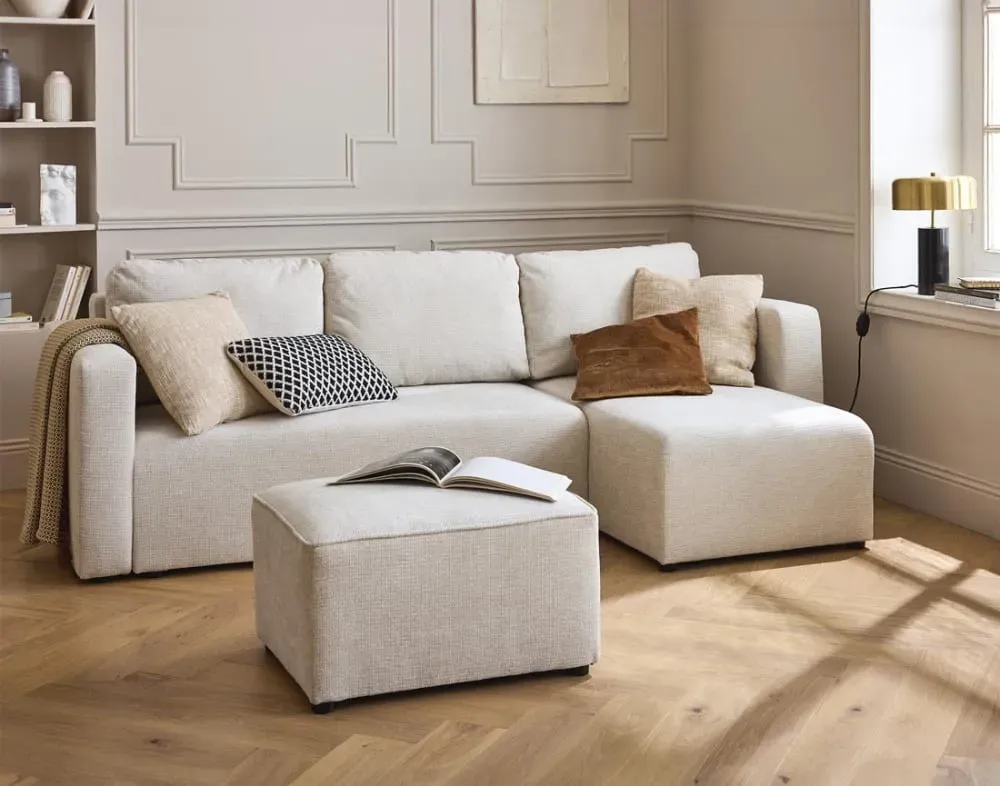 Illustration numéro 3 du produit Canapé d'angle réversible convertible 4 places en tissu texturé beige