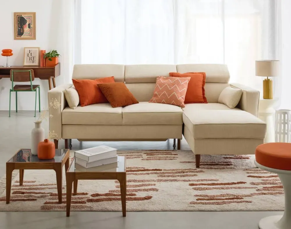 Illustration numéro 3 du produit Canapé d'angle réversible convertible 4 places en tissu texturé beige