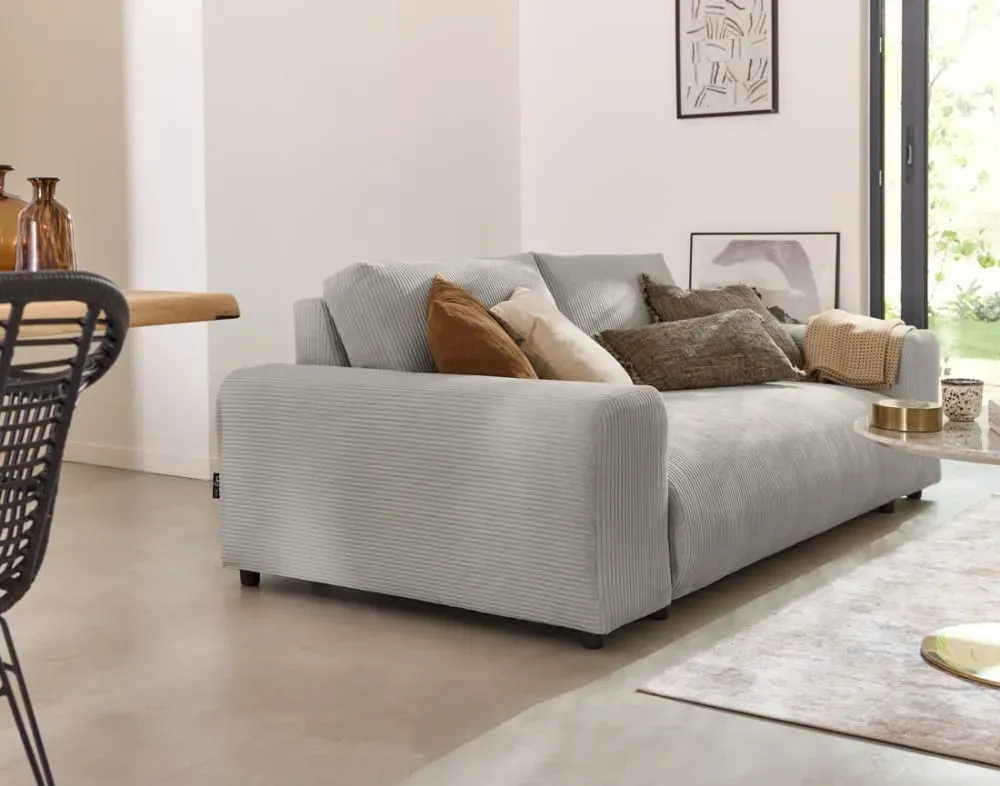 Illustration numéro 3 du produit Canapé droit 3 places en velours côtelé gris clair