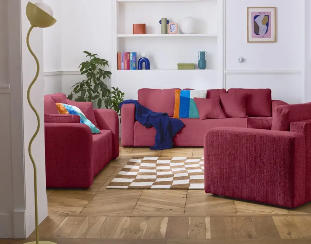 Illustration numéro 3 du produit Canapé droit 2 places en velours texturé prune