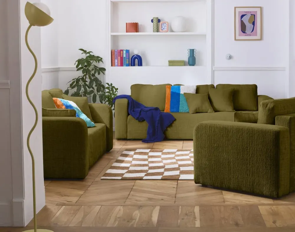 Illustration numéro 3 du produit Canapé droit 2 places en velours texturé vert olive