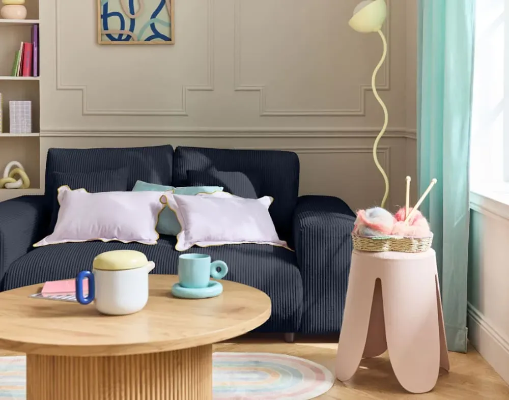 Illustration numéro 3 du produit Canapé droit 2 places en velours côtelé bleu nuit