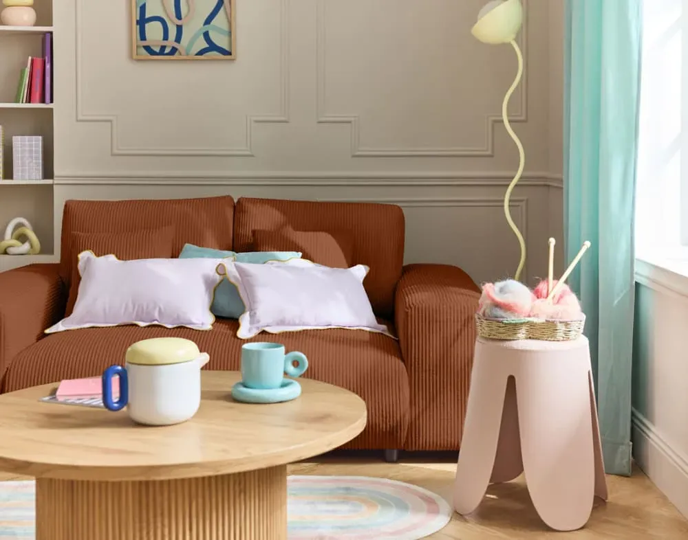 Illustration numéro 3 du produit Canapé droit 2 places en velours côtelé terracotta