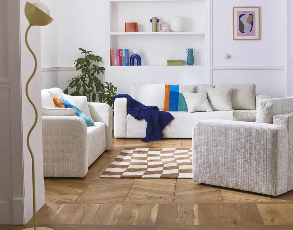 Illustration numéro 3 du produit Canapé droit 2 places en velours texturé beige