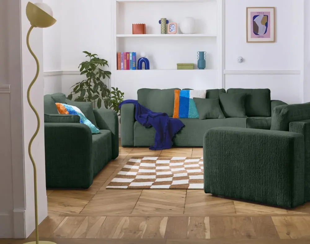 Illustration numéro 3 du produit Canapé droit 2 places en velours texturé vert